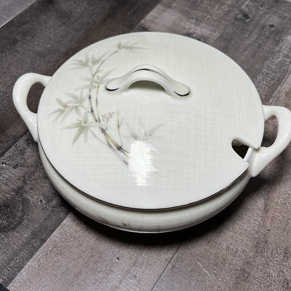 Vintage Seyei Fine China Porcelain Bamboo Garden Covered Serving Bowl Japan - Picture 2 of 9